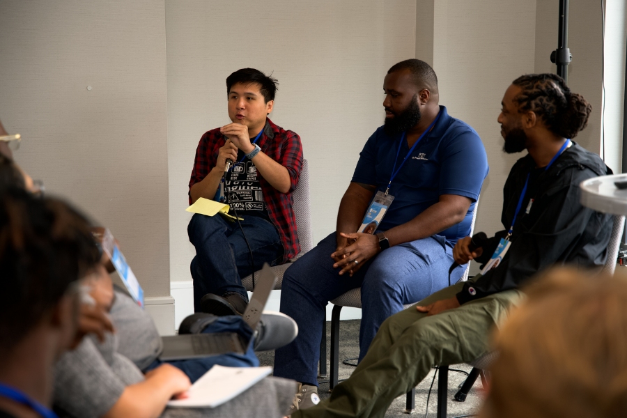 podcasters providing a keynote speak